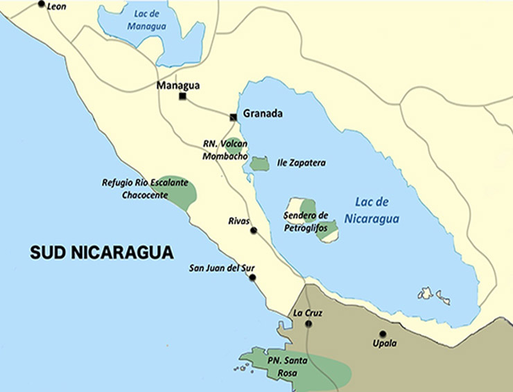 Carte Costa Rica Nicaragua Carte de la region Nicaragua au Costa Rica