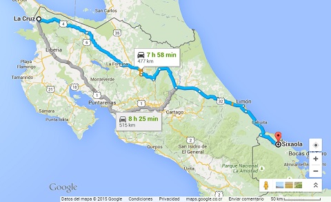 Carte costa rica, map google, définir son itinéraire, meilleur itinéraire, comment visiter le costa rica, 