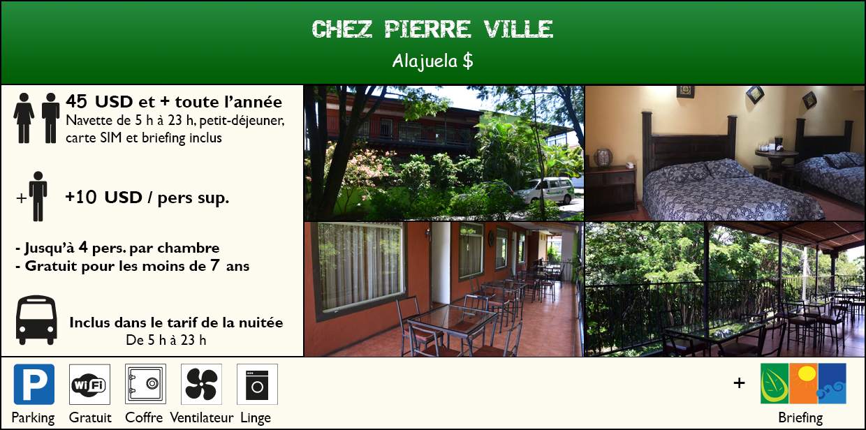 Chez Pierre Ville Pratique Chaleureux Economique 50USD toute l'année navette petit déjeuner taxes parking et briefing inclus +10USD/Personne suplemmentaire jusqu'à 4 personne par chambre gratuit pour les moins de 2 ans