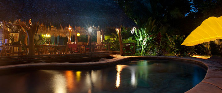Piscine Blue conga Caraïbes Sud Puerto Viejo de Talamanca grande piscine avec terrasse et végétation