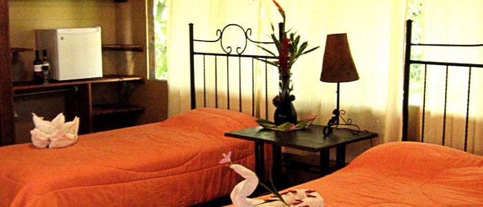 Hotel Rana Roja - Chambre Hotel Rana Roja chambre deux lits simples fenêtres fleurs