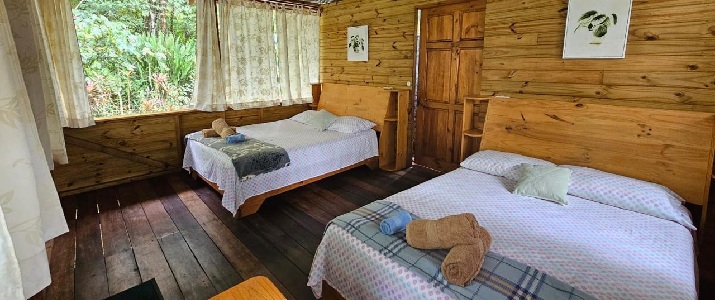 Chambre du bungalow ouverte sur l'extérieur Chambre, lit, bungalow, bois, nature, athentique