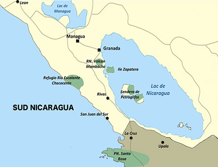 Carte de la region Nicaragua au Costa Rica