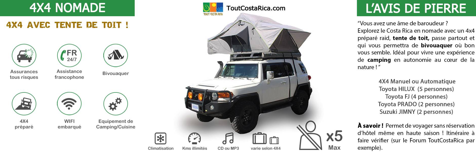 4X4 avec tente sur le toit