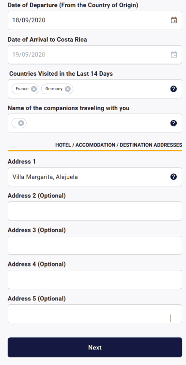 Troisième étape : les informations du voyage (2/2) Troisième étape du site Pase de Salud - Les infos voyage